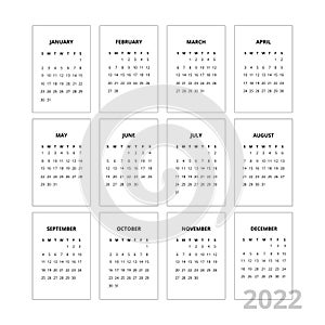 2022 Small Monthes Calendar
