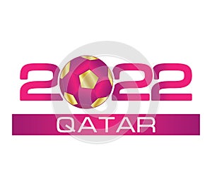2022 with Soccer ball icon. Qatar. Flat illustration in on white background