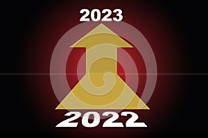 2022 to 2023 with yellow arrow on red background