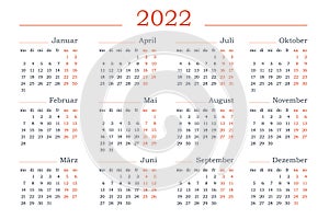2022 year Calendar in German