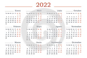 2022 year Calendar in Spanish