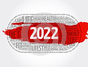 2022 Year health and sport goals word cloud, concept background