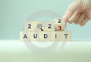 2023 annual audit business concept. Examination,