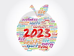 2023 apple word cloud collage, health concept background