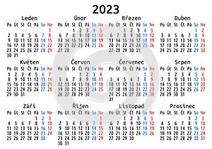 2023 calendar, Czech, Monday