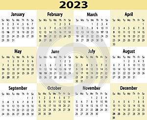 2023 Calendar Horizontal Yellow Background