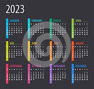 2023 Calendar - illustration. Template. Mock up