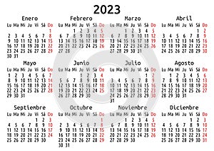2023 calendar, Spanish, Monday