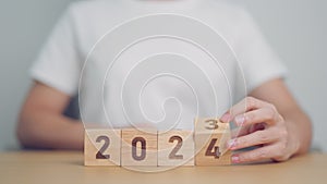 2023 change to 2024 year block on table. goal, Resolution, strategy, plan, start, budget, mission, action, motivation and New Year