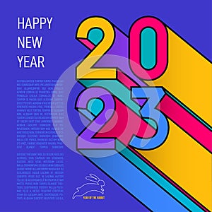 2023 colorful Happy New Year poster. Design typography logo 2023 for celebration and season decoration, banner, cover, card,