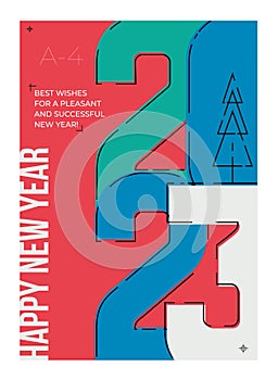 2023 colorful Happy New Year posters. Abstract vector design minimal typography logo 2023. Celebration and season decoration,