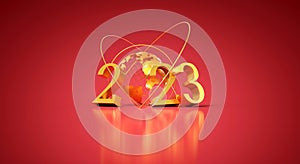 2023 golden with golden Earth on red background