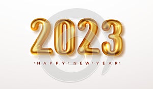 2023 Golden realistic digits of the date of New Year. Happy New Year Banner with realistic vector render of numbers 2023