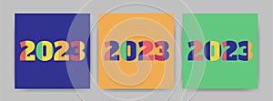 2023 Happy New Year card set. Design templates with typography logo 2023.