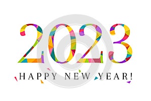 2023 and Happy new year! Cheerful and colorful concept in low poly design.