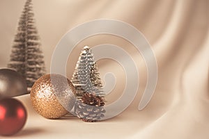 2023 Happy New Year. Christmas concept and background with Christmas ornaments and balls. Soft background