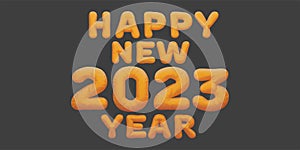 2023 happy new year golden inflatable Helium foil numbers bread balloons style.vector illustration eps10