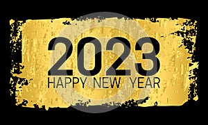 2023 Happy New Year. Golden texture on dark background. Background with numbers 2023. Vector illustration.