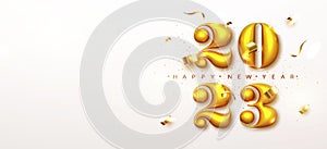 2023 Happy new year. Happy New Year Banner with numbers date 2023. Light festive glitter background. Vector illustration