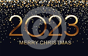 2023 Happy New Year, Merry Christmas elegant text design for greeting card