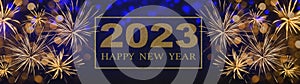 2023 Happy New Year, New Year`s Eve Party, festive celebration holiday greeting card background banner panorama illustration