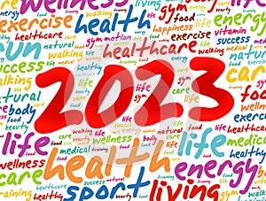 2023 health and sport goals word cloud, motivation concept background