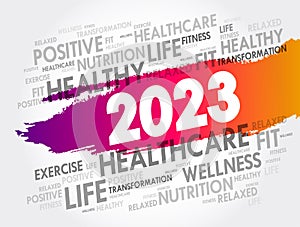 2023 health and sport goals word cloud, motivation concept background