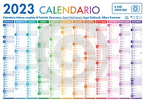 2023 Italian Planner Calendar with Vertical Months on white background