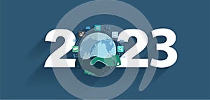 2023 new year business world handshake connection deal icons digital marketing ideas concept, Vector