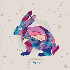 The 2023 new year card with Rabbit made of triangles