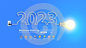 2023 new year design with creative light bulb idea