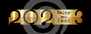 2023 New Year gold logo banner design. Holiday greeting card. Vector illustration. Holiday design for greeting card, invitation