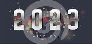 2023 new year Occasion banners vector design, and extude LETTERs 2023 gradient blone with dark bokeh background design