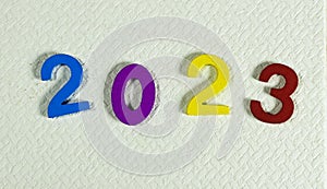2023 new year, wooden colorful numbers. holidays concept
