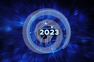 2023 numbers in the bubble with circuit board