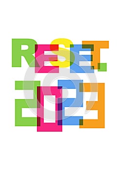 2023 RESET colorful typography banner, Happy New Year concept Logo Design Idea, Vector illustration isolated on white background