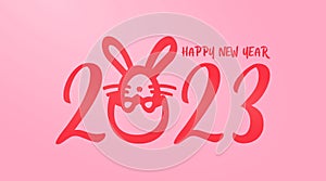 2023 Typography Text Logo with a rabbit Concept Happy New Year 2