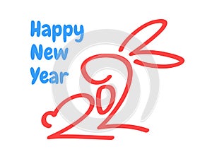 2023 Typography Text Logo with a rabbit Concept Happy New Year