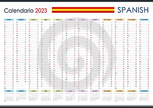 2023 Wall Planner in Spanish. Yearly calendar and organizer. Simple layout in color.