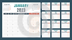 2023 year calendar, calendar design for 2023 starts monday