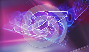 2023 year futuristic neon symbol digital concept 3d illustration