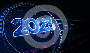 2023 year futuristic neon symbol digital concept 3d illustration