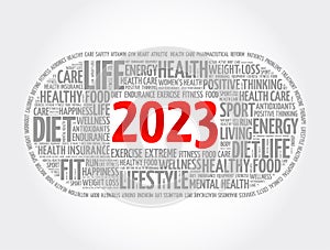 2023 Year health and sport goals word cloud, concept background