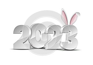 2023 year of rabbit. White numbers with cute bunny ears. Chinese New Year symbol