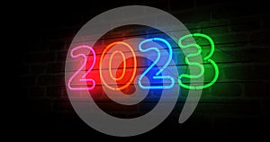 2023 year symbol neon light 3d illustration