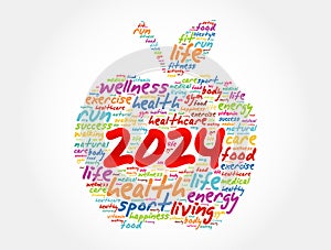 2024 apple word cloud collage, health concept background