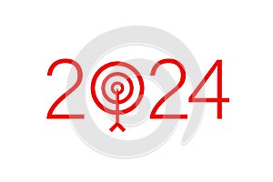 2024 with arrow and target as goal, resolution, aspiration and success concept