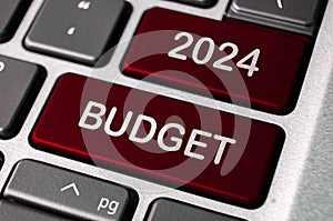 2024 budget words on laptop keyboard buttons. Budgeting and Business concept