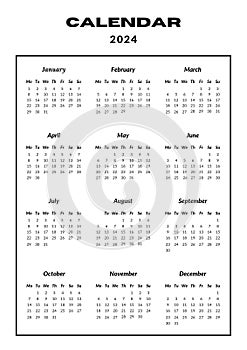 2024 Calendar 12 months