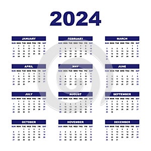 2024 calendar in blue vector design template